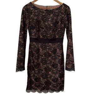 Trina Turk Dentelle Black Lace Dress Size 4 Long Sleeve Over Silk